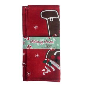 Glittering Goodies Christmas Placemats Set Of 2 12"x18" Red Brown Gingerbread